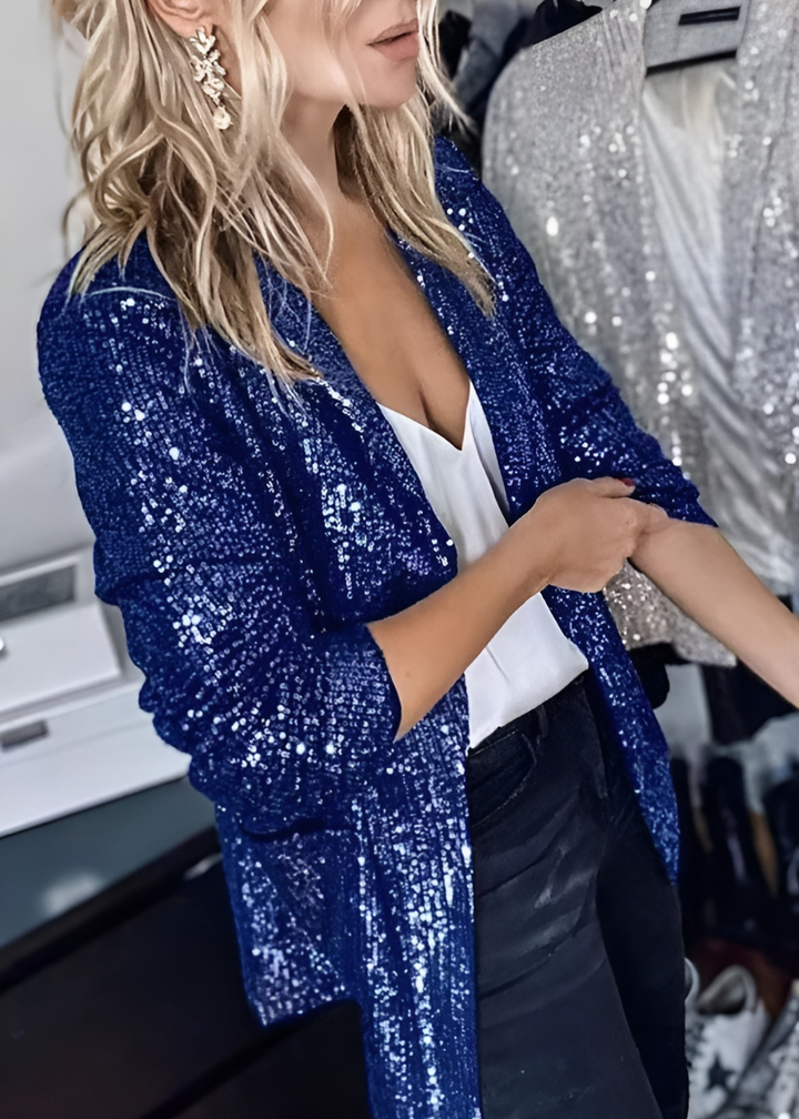 Dame Pailletbesat Vævet Blazer | Hakkekrave Stil