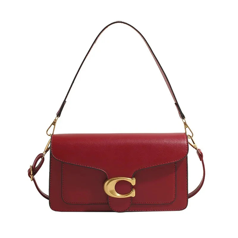 Minimalistisk Firkantet Læder Crossbody Taske med Messingspænde