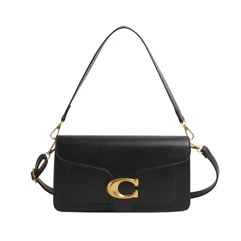 Minimalistisk Firkantet Læder Crossbody Taske med Messingspænde