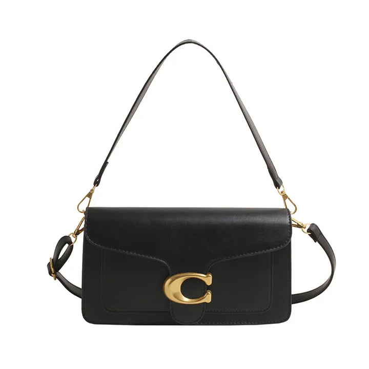 Minimalistisk Firkantet Læder Crossbody Taske med Messingspænde