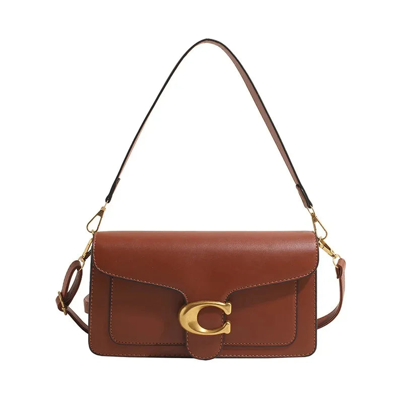 Minimalistisk Firkantet Læder Crossbody Taske med Messingspænde