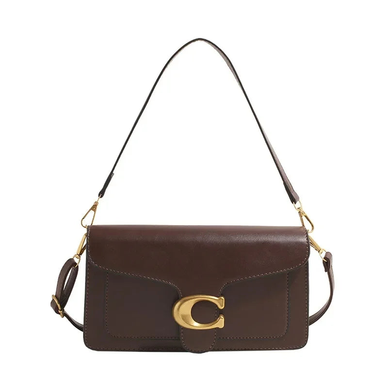 Minimalistisk Firkantet Læder Crossbody Taske med Messingspænde