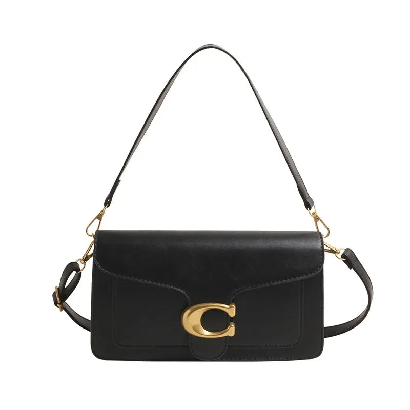 Minimalistisk Firkantet Læder Crossbody Taske med Messingspænde