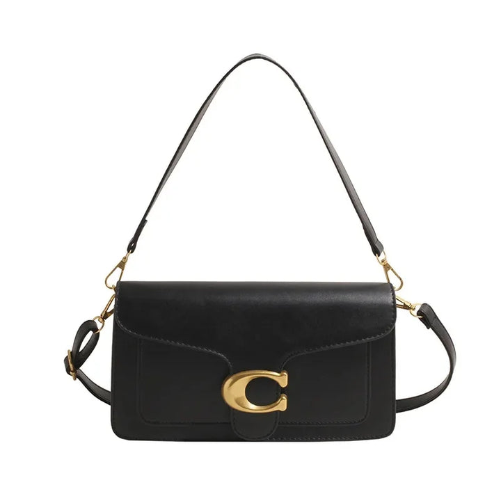 Minimalistisk Firkantet Læder Crossbody Taske med Messingspænde