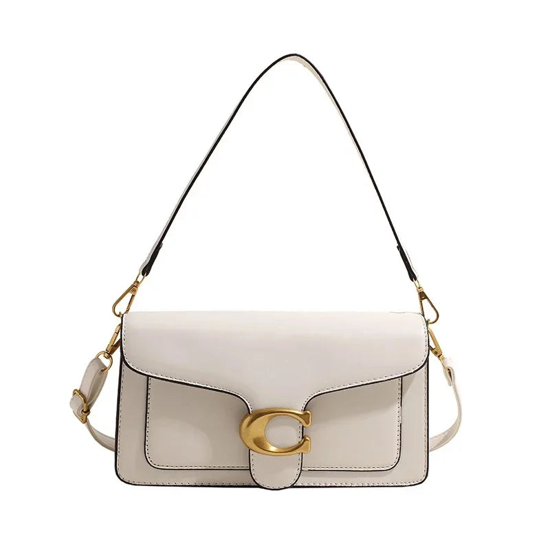 Minimalistisk Firkantet Læder Crossbody Taske med Messingspænde