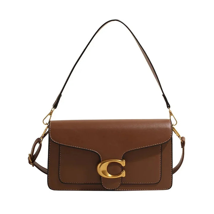 Minimalistisk Firkantet Læder Crossbody Taske med Messingspænde