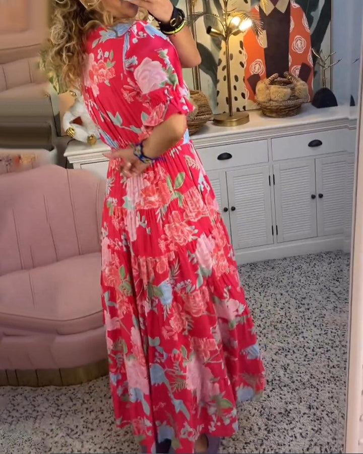 Isabeau | Dame Blomsterprint Kjole Med V-Hals