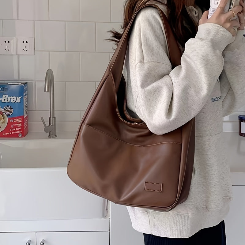 Minimalistisk Sort Læder Hobo Taske | Hverdags Chik