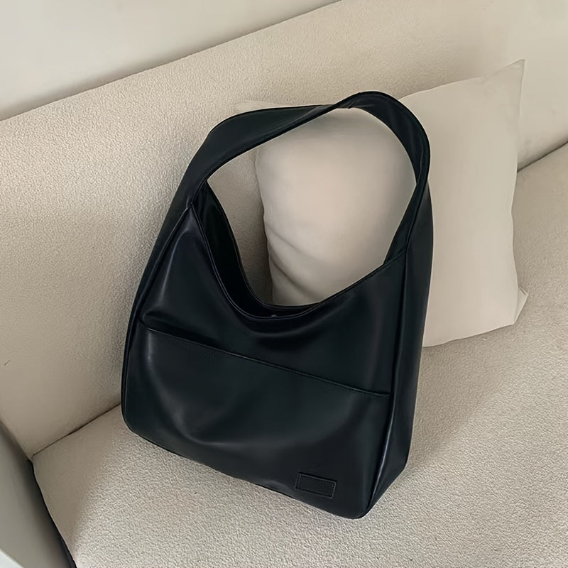 Minimalistisk Sort Læder Hobo Taske | Hverdags Chik