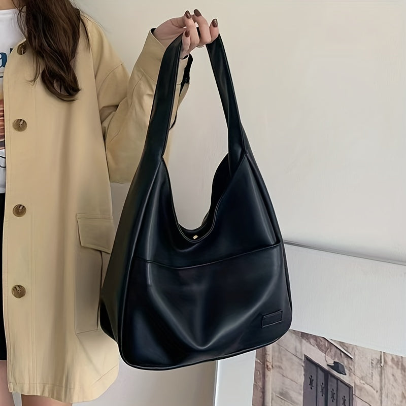 Minimalistisk Sort Læder Hobo Taske | Hverdags Chik