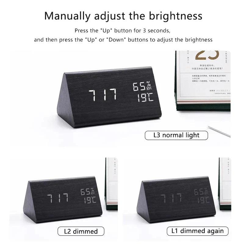 Træudseende LED Vækkeur | Retro Digitalt Bordur Gave