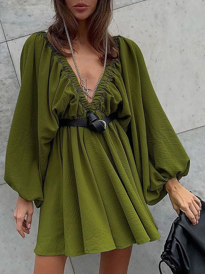Vaenya | Boho Minikjole med Lange ærmer og V-Hals