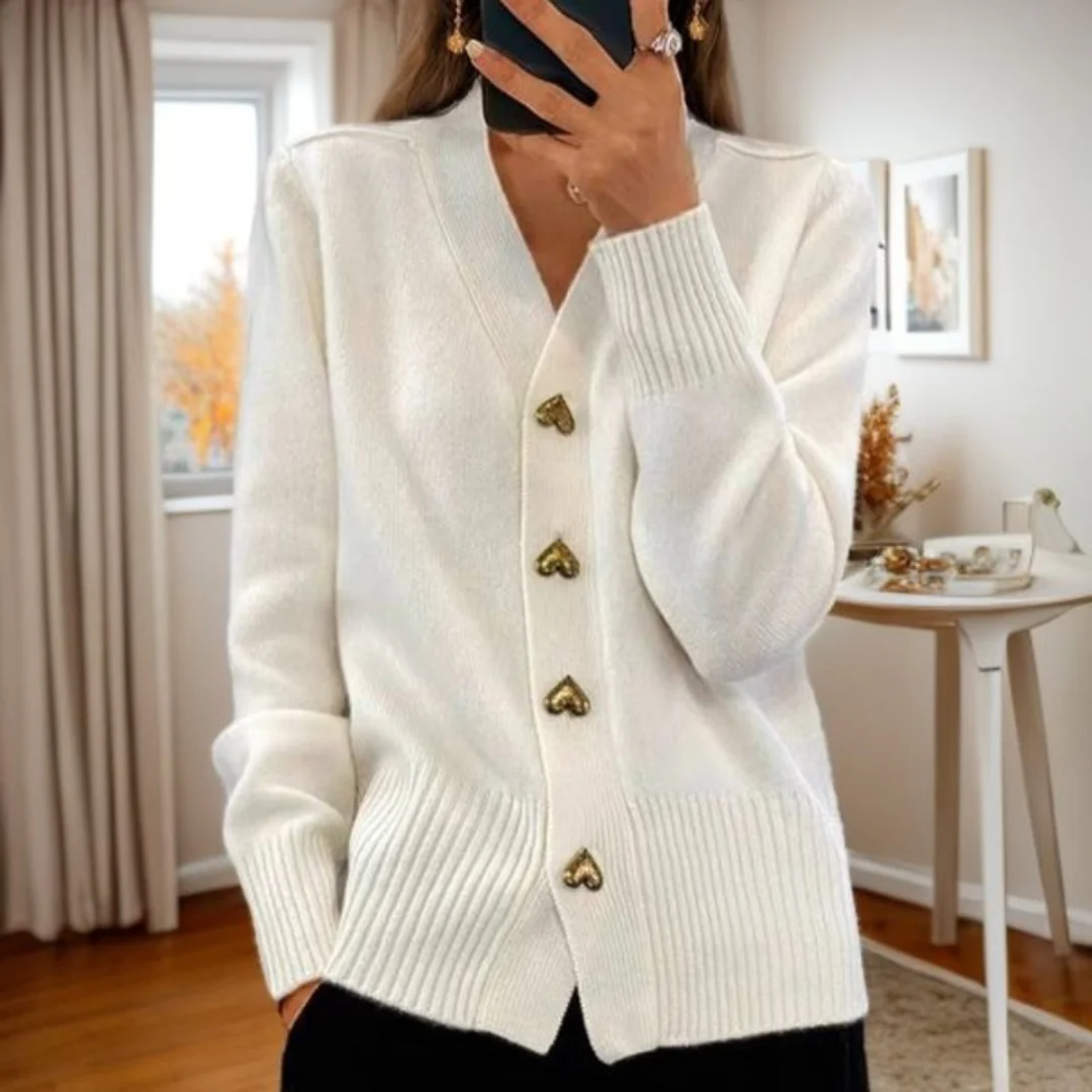 Dame Hjerteknap Cardigan | Stilfuld, Blød og Behagelig