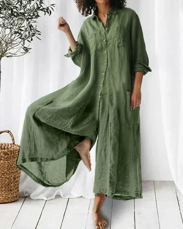Cerise | Dame Elegante Hør-Bomuld Jumpsuit