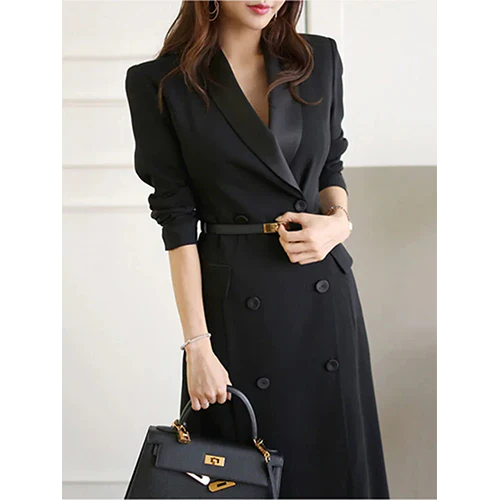Elenia | Sort Maxi Blazer-Kjole til Kvinder