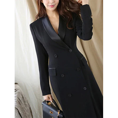 Elenia | Sort Maxi Blazer-Kjole til Kvinder