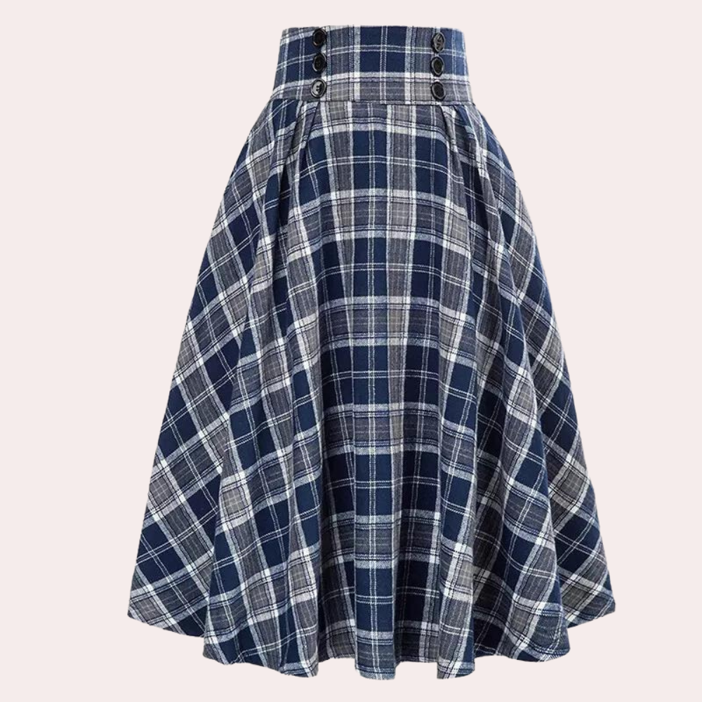 Maëlle | Elegante Plaid A-Linje Midi-Nederdel Til Kvinder
