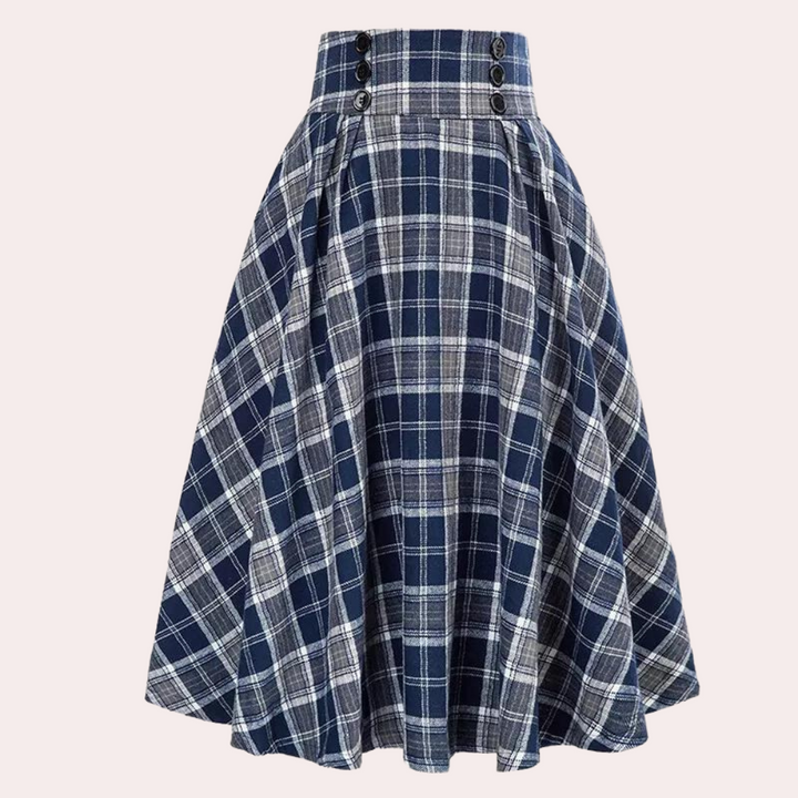 Maëlle | Elegante Plaid A-Linje Midi-Nederdel Til Kvinder