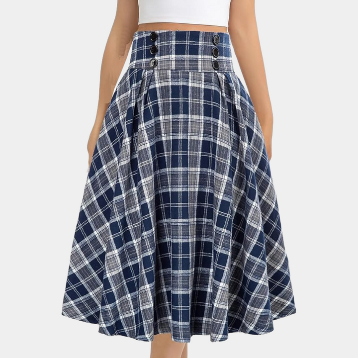 Maëlle | Elegante Plaid A-Linje Midi-Nederdel Til Kvinder