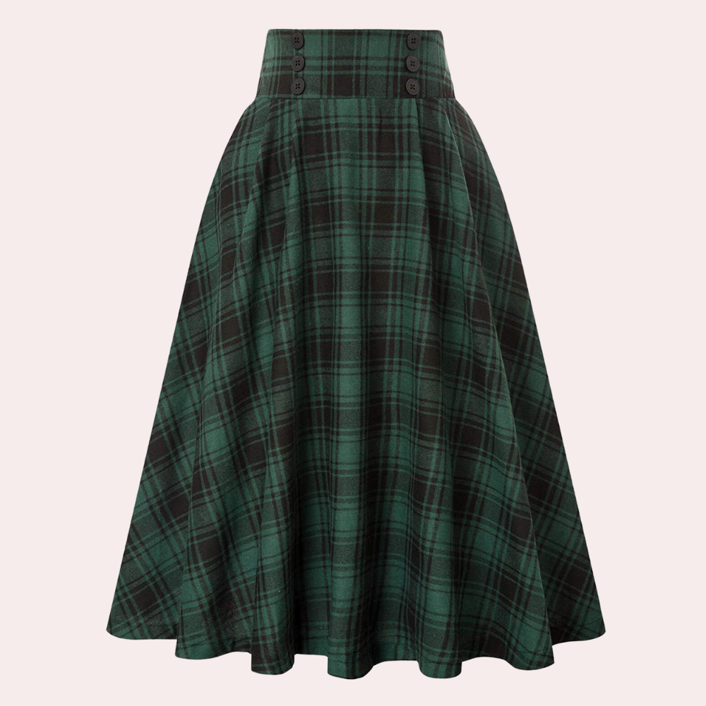 Maëlle | Elegante Plaid A-Linje Midi-Nederdel Til Kvinder