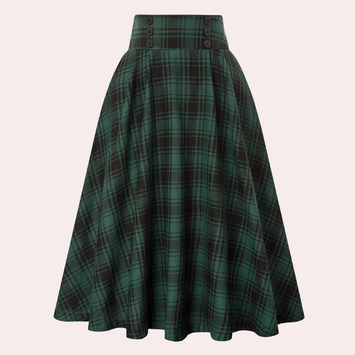 Maëlle | Elegante Plaid A-Linje Midi-Nederdel Til Kvinder