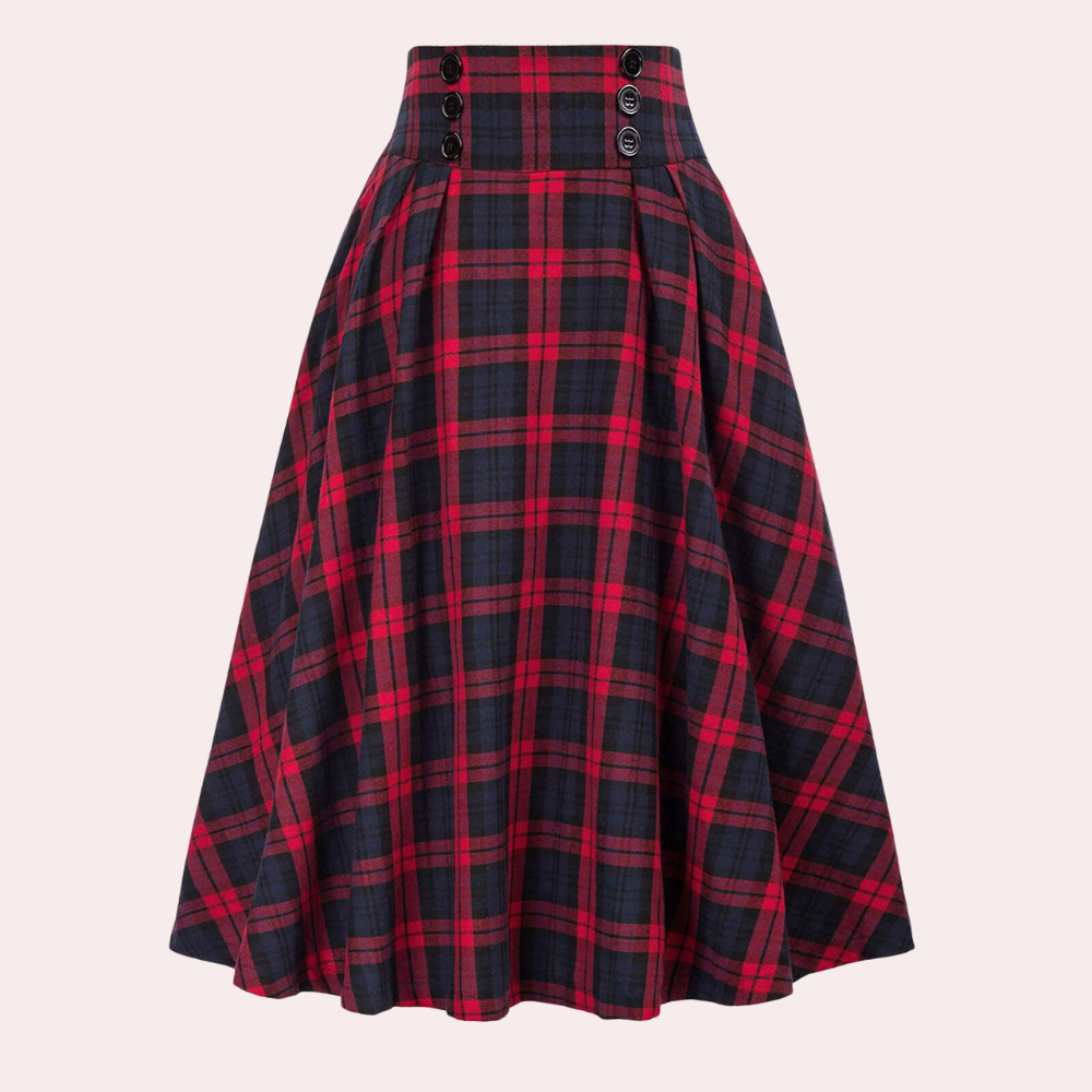 Maëlle | Elegante Plaid A-Linje Midi-Nederdel Til Kvinder