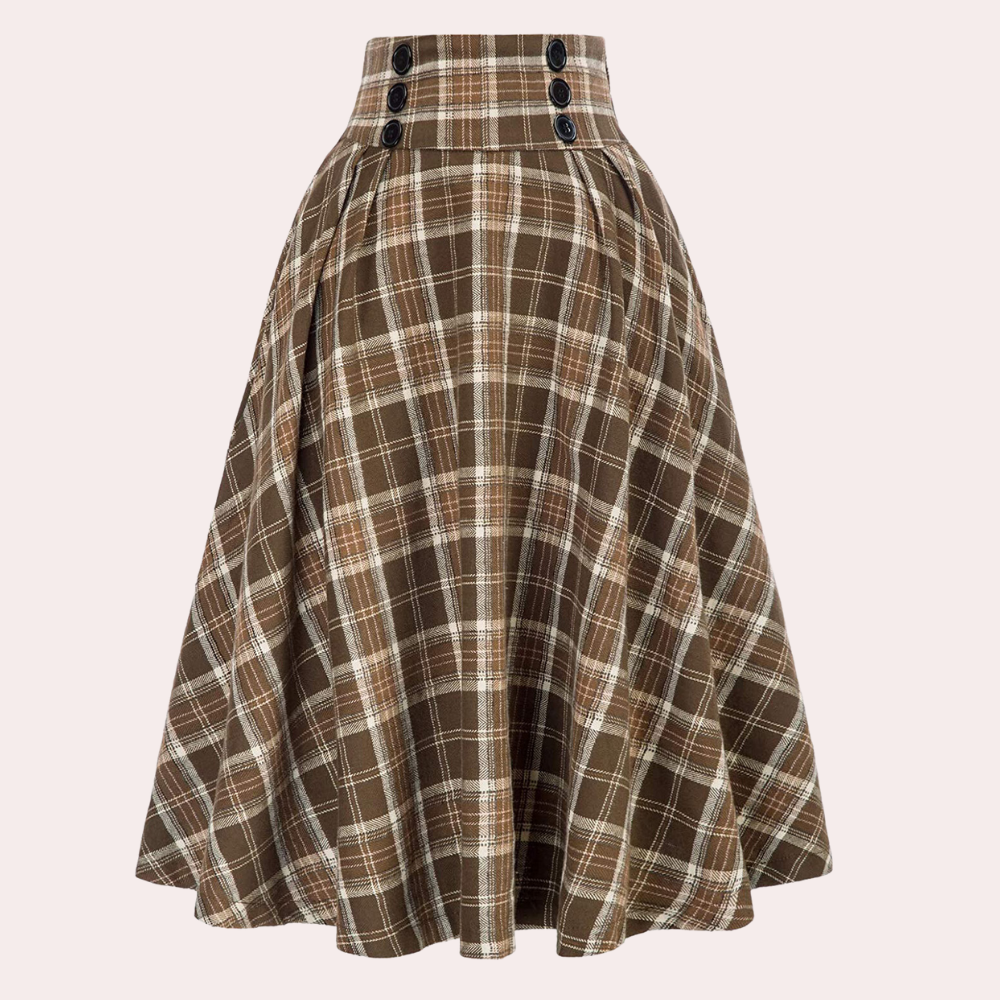 Maëlle | Elegante Plaid A-Linje Midi-Nederdel Til Kvinder
