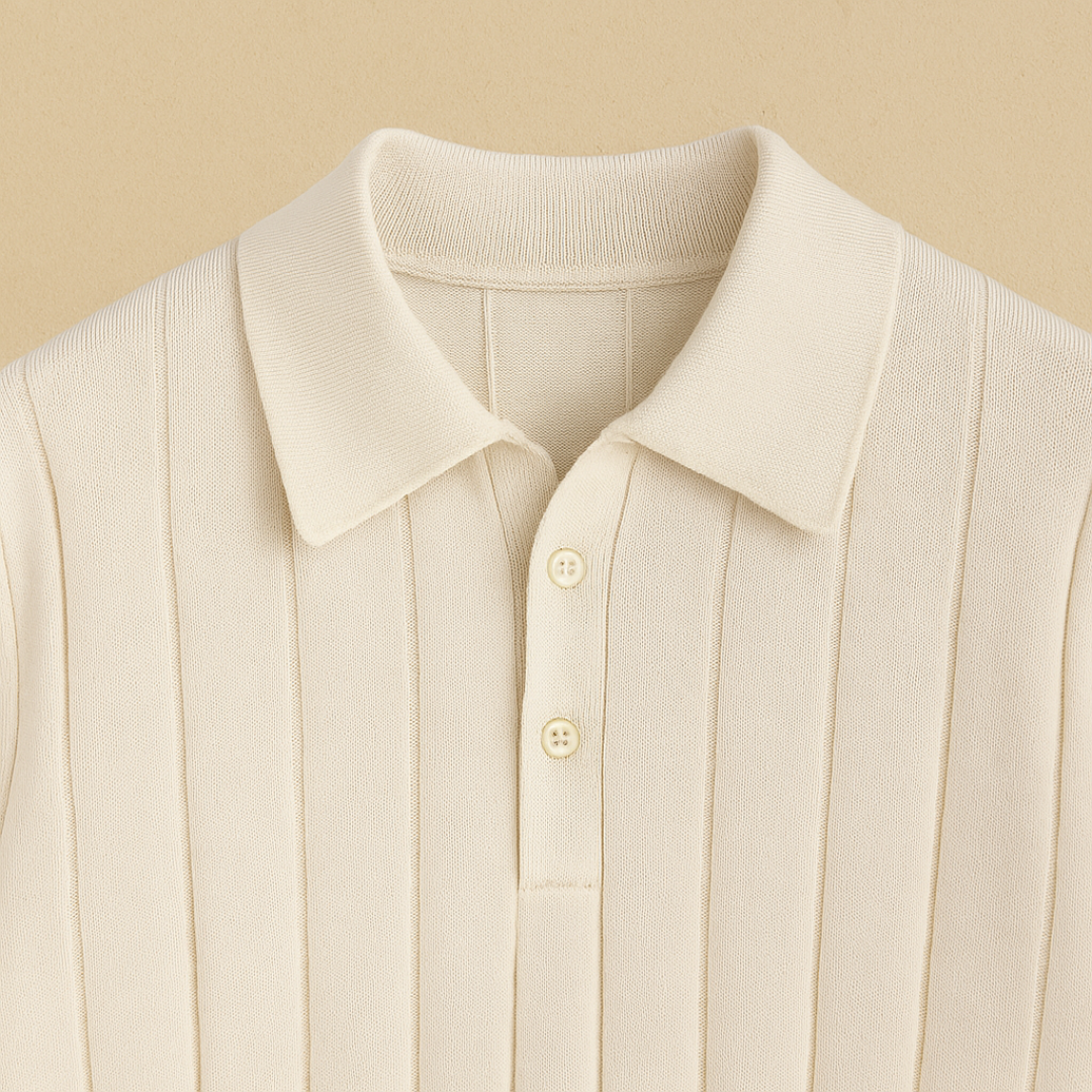 Herre Elegante Ribstrikket Polotrøje