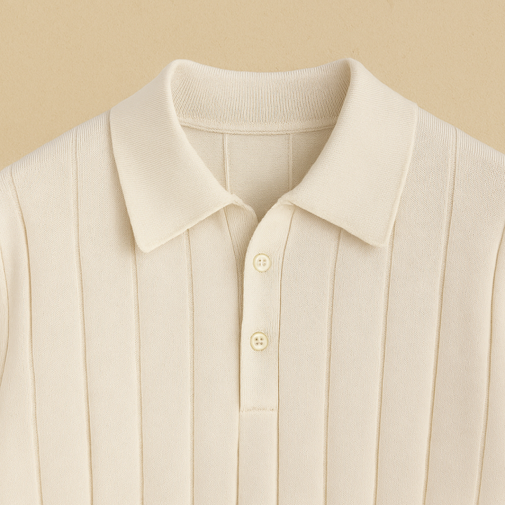 Herre Elegante Ribstrikket Polotrøje
