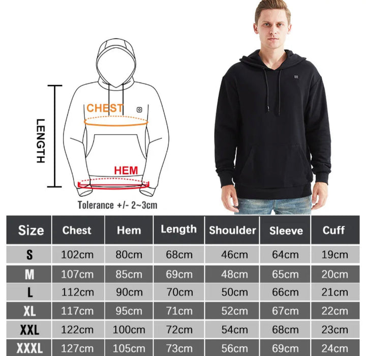 Opvarmet sweatshirt med Hætte | Vinterlag med Justerbar Varme