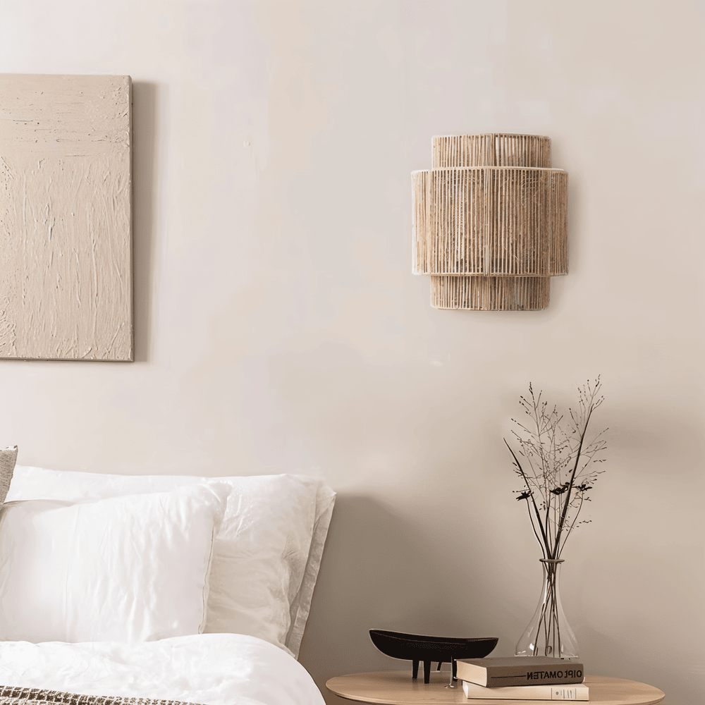 Boho Vægdekoration | Rattan Lampeskærm med Hampereb