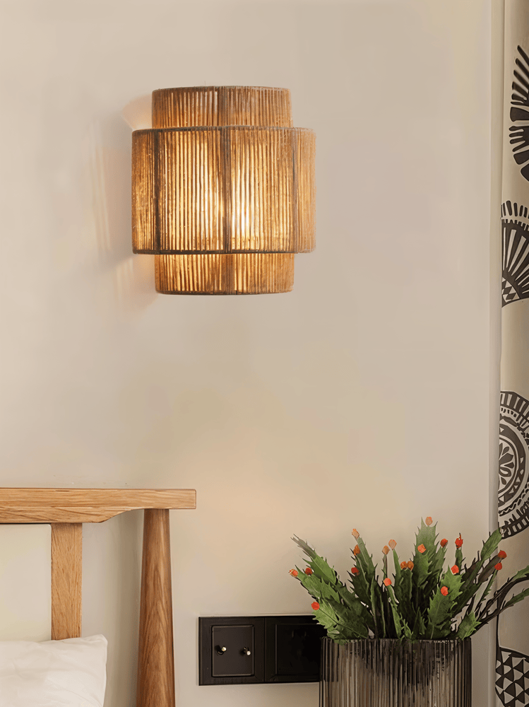 Boho Vægdekoration | Rattan Lampeskærm med Hampereb