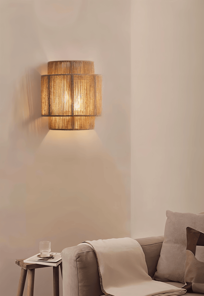 Boho Vægdekoration | Rattan Lampeskærm med Hampereb