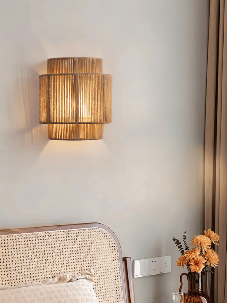 Boho Vægdekoration | Rattan Lampeskærm med Hampereb