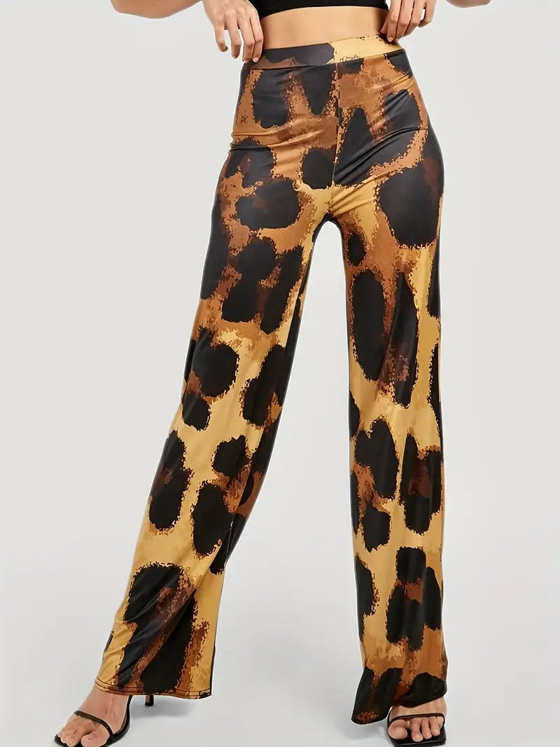Jenovefa | Dame Højtaljede Leopard Trykke Bukser