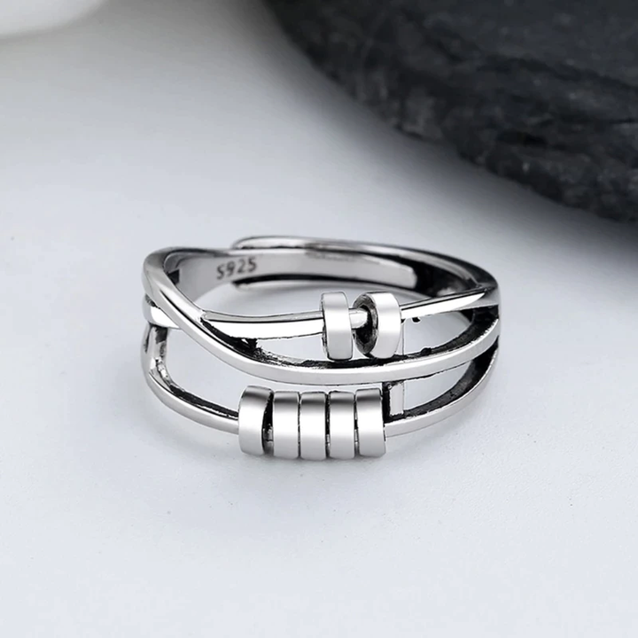 Pearl | Anti-Angst Ring - 925 Sterling Sølv Justerbart Bånd til kvinder
