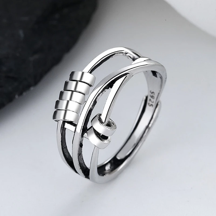Pearl | Anti-Angst Ring - 925 Sterling Sølv Justerbart Bånd til kvinder