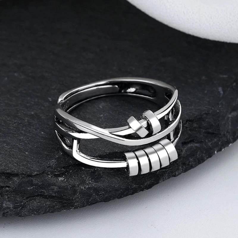 Pearl | Anti-Angst Ring - 925 Sterling Sølv Justerbart Bånd til kvinder