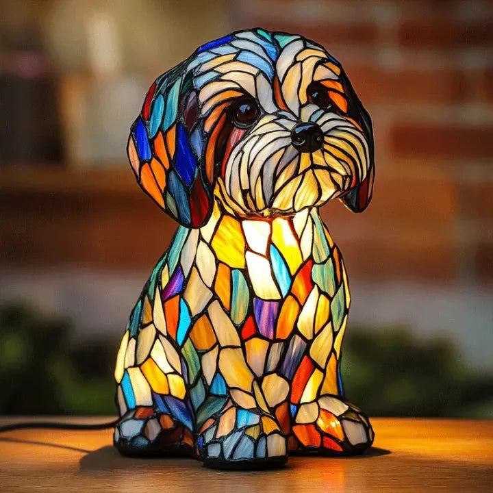 Håndlavet Bejdset Glas Hundelampe | Lys Til Hundeelskere