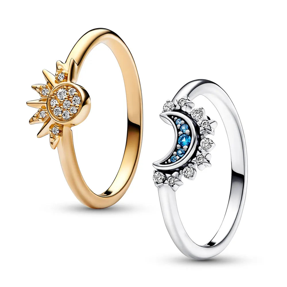 Amara | Funklende Måne og Sol Sølv Krystal Ring