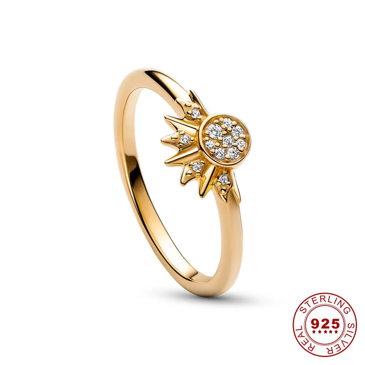 Amara | Funklende Måne og Sol Sølv Krystal Ring