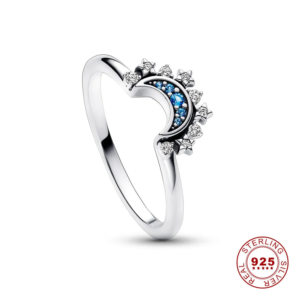 Amara | Funklende Måne og Sol Sølv Krystal Ring