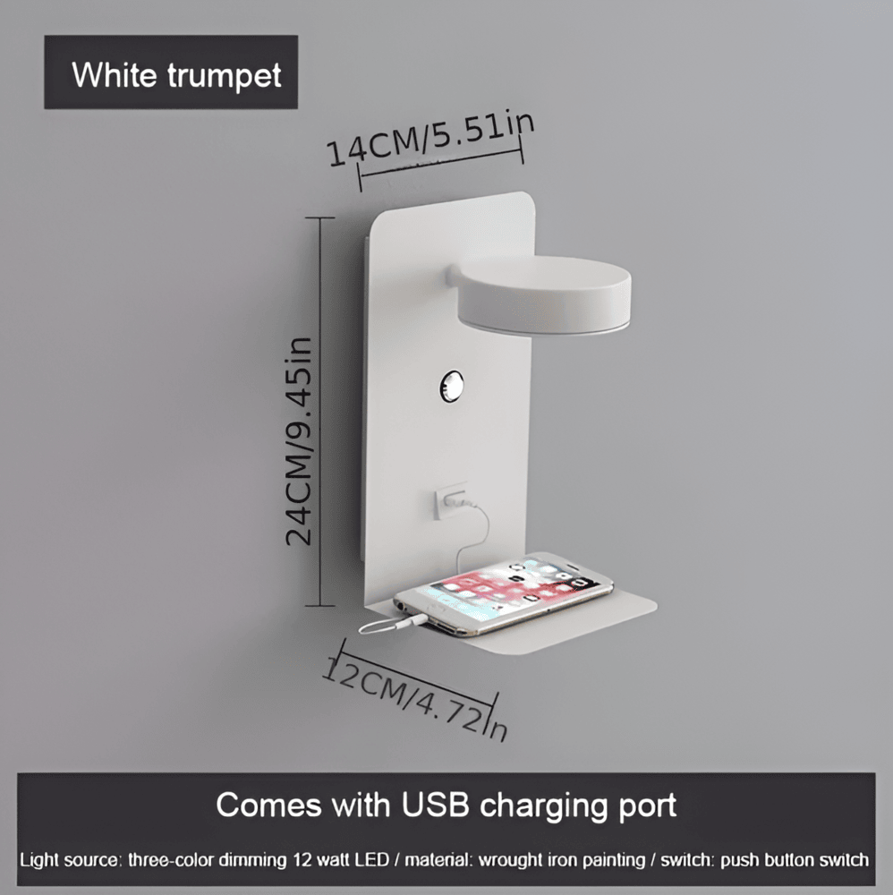 Aluminium Sengelampe med Hylde og USB-Opladningsport