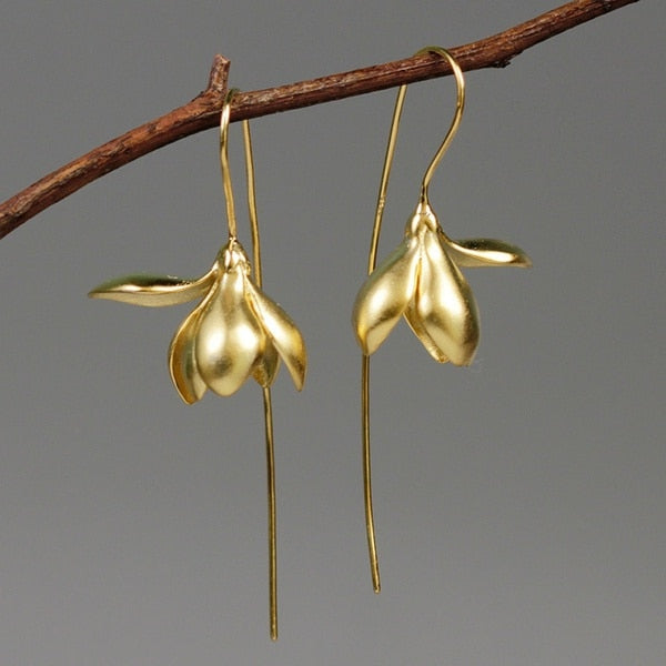 Magnolia Blomst Dingle Øreringe | Elegante Dråbe Blomster smykker