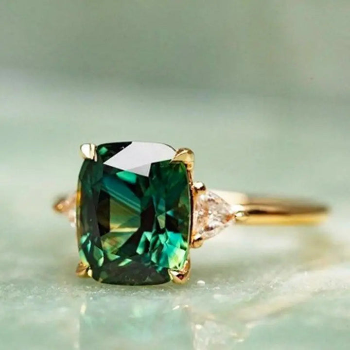 Elegante Firkantede Grønne ædelstensring