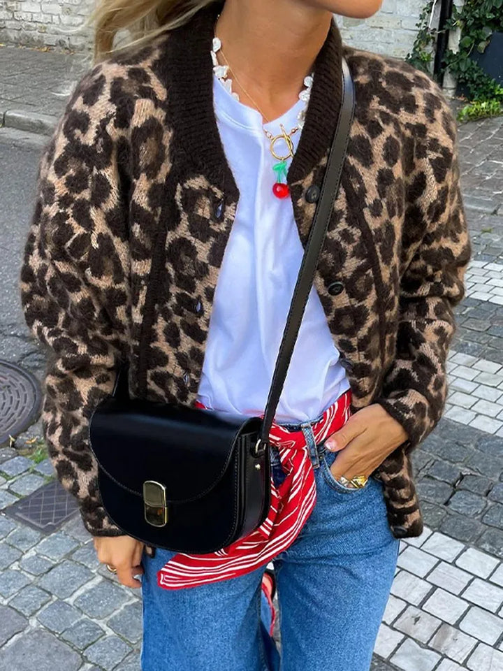 Xelara | Dame Leopardprint Strik Cardigan