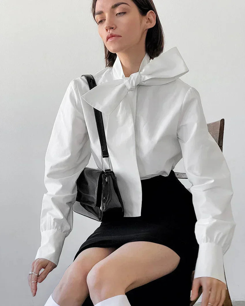 Dame Hvid Bluse | Elegante Sløjfe Binde Hals Og Tidløs Stil