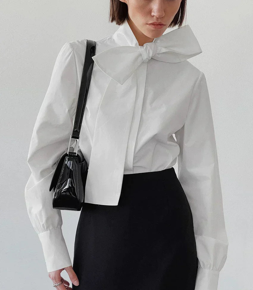 Dame Hvid Bluse | Elegante Sløjfe Binde Hals Og Tidløs Stil