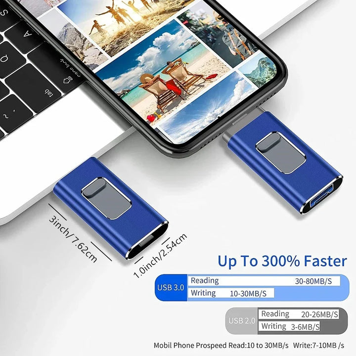 Multi-Port OTG USB-Flashdrev - USB-A, USB-C, Micro-USB og Lyn (4-i-1)