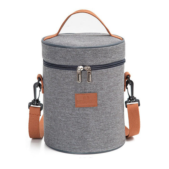 Grå Kanvas Isoleret Madkasse med Brune Håndtag